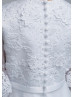 Beaded Elbow Sleeves White Lace Tulle Flower Girl Dress